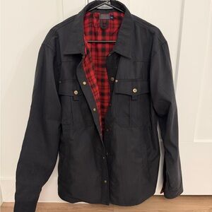 Men's Black Lightweight Jacket with Red Plaid Lining